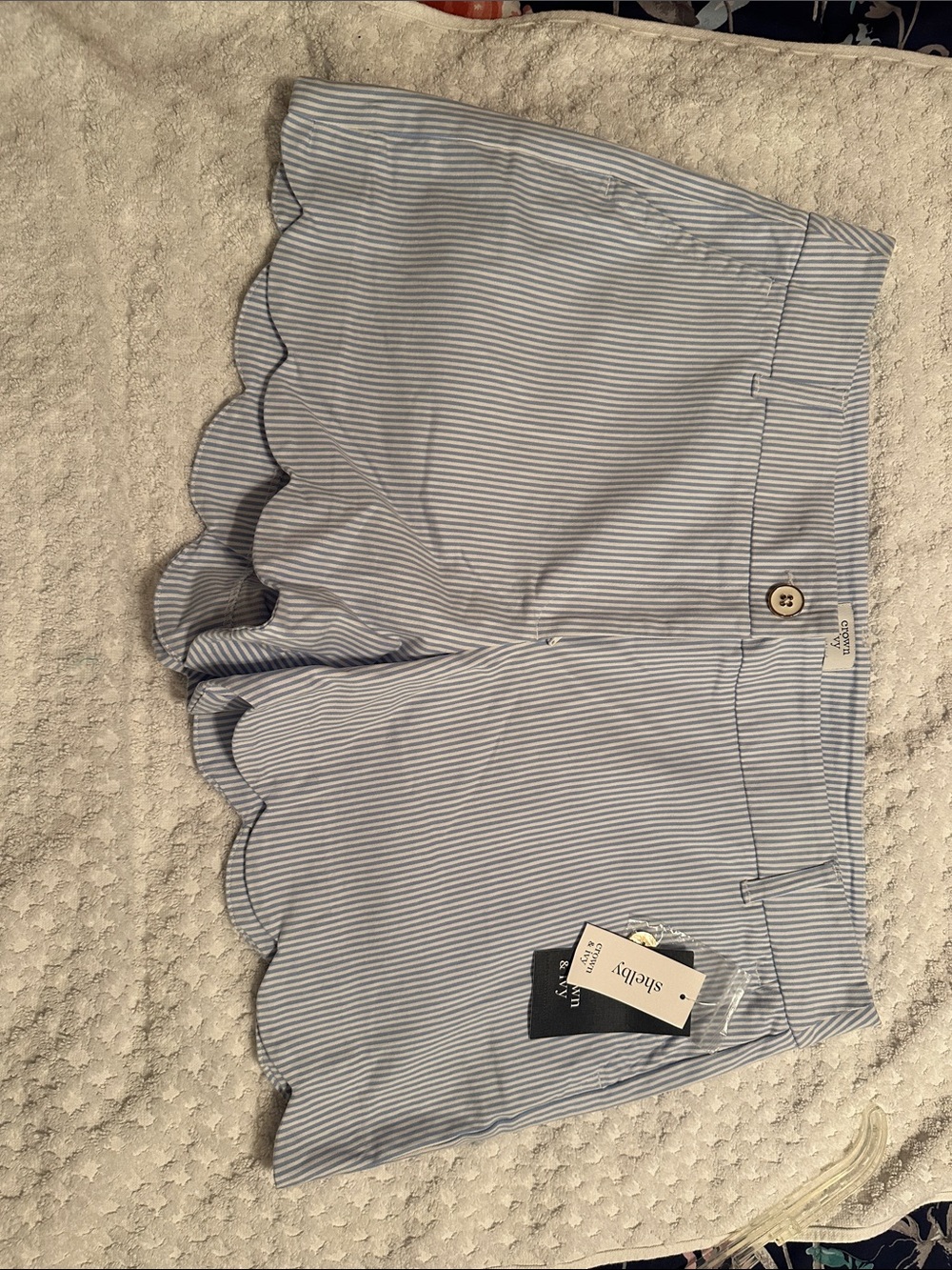 crown & ivy Light Blue & White Striped Scallop-Hem High-Waist Shorts